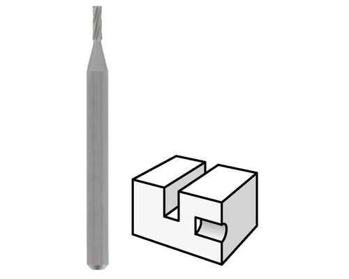 Fraise à rainurer à côté d''une représentation schématique d''un fraisage de rainure