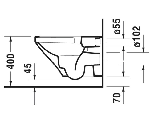 Dessin technique de toilettes avec dimensions.
