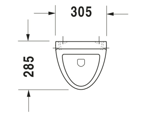 Schéma technique d''un WC suspendu avec les dimensions 305 x 285 millimètres.