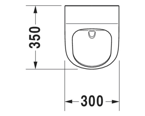 Technische Zeichnung eines Wand-WCs mit den Maßen 350 mm Höhe und 300 mm Breite.