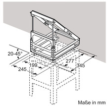 Dessin technique d''un système de support rabattable avec indications de dimensions en millimètres