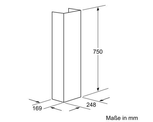 Schéma technique d''une armoire murale avec des dimensions de 750 x 169 x 248 mm