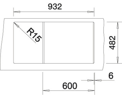 Technische Zeichnung eines Spülbeckens mit Maßangaben