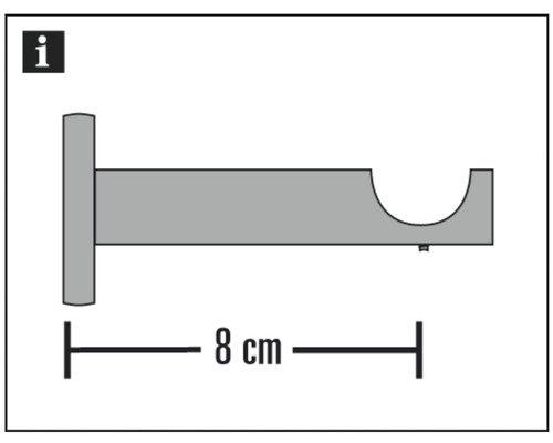Gardinenstangenhalterung mit Angabe der Länge von acht Zentimetern