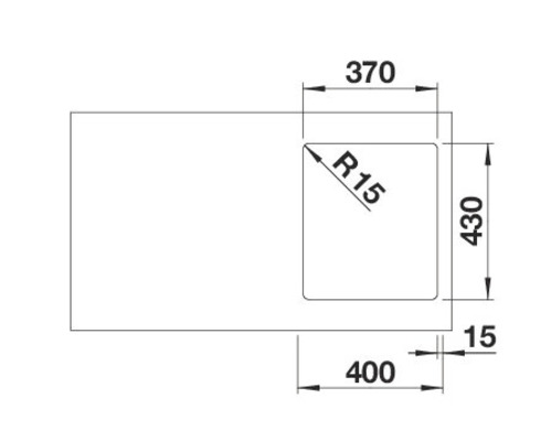 Technische Zeichnung eines Spülbeckens mit Maßangaben