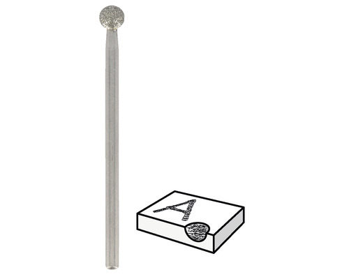 Fraise diamantée à tête sphérique pour travaux de gravure