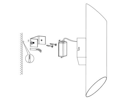 Instructions de montage pour une applique murale avec matériel de fixation et branchements électriques.