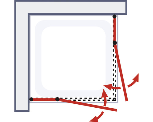 Schematische Darstellung einer Duschkabine mit Schwenkmechanismus
