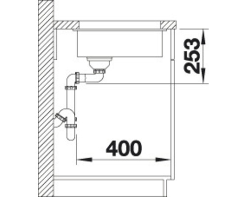 Dessin technique d''un évier avec indications de mesure