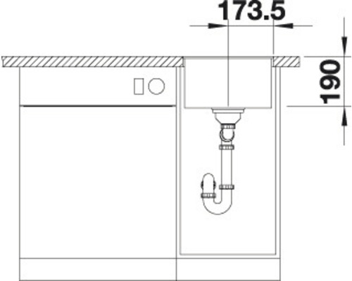 Schéma technique d''un évier avec meuble bas et lave-vaisselle, avec dimensions