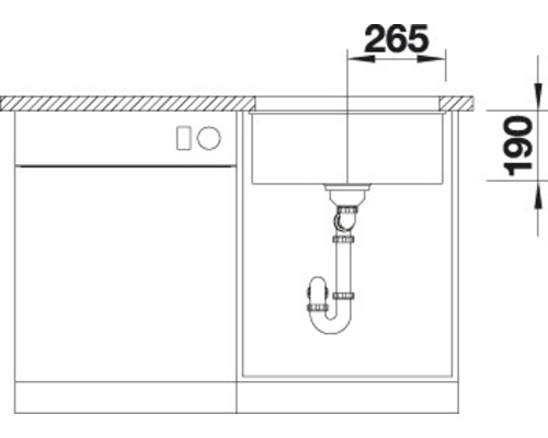 Schéma d''un évier avec meuble bas et indications de dimensions