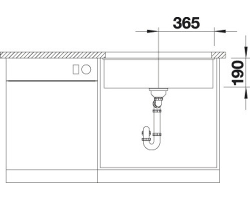 Dessin technique d''un évier avec les dimensions 365 et 190