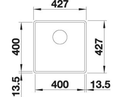 Technische Zeichnung einer Spüle mit Maßangaben