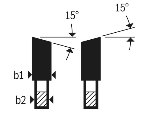 Technische Zeichnung eines Bohrers mit 15 Grad Winkel und Bemaßung