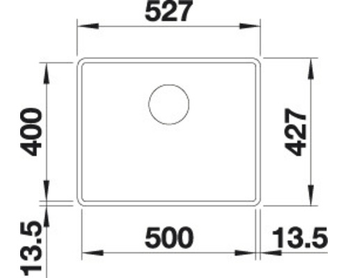 Technische Zeichnung einer Spüle mit Maßangaben