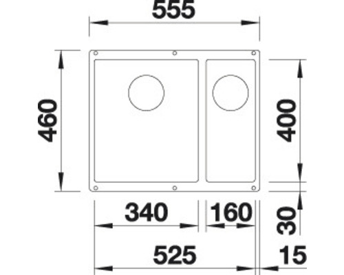 Dimensions d''un évier : 555 x 460 millimètres