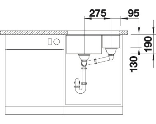 Skizze einer Spüle mit Abmessungen für die Küchenplanung