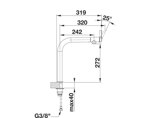 Schéma coté d''un robinet avec dimensions.