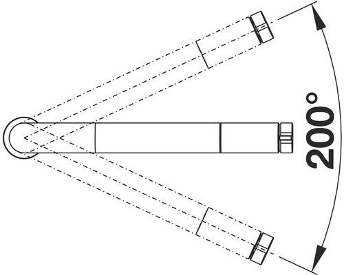 Schéma d''un support de papier toilette pivotant avec une plage de pivotement de 200 degrés.