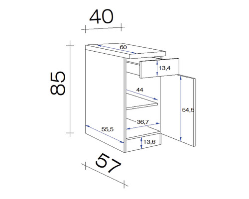 Dessin technique d''une armoire avec indications de dimensions
