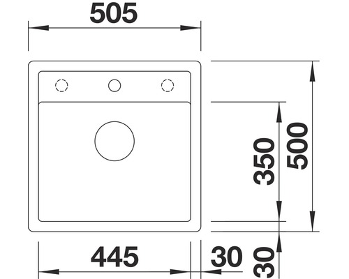 Technische Zeichnung einer Spüle mit Maßangaben