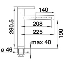 Schéma technique d''un robinet avec indications de dimensions.