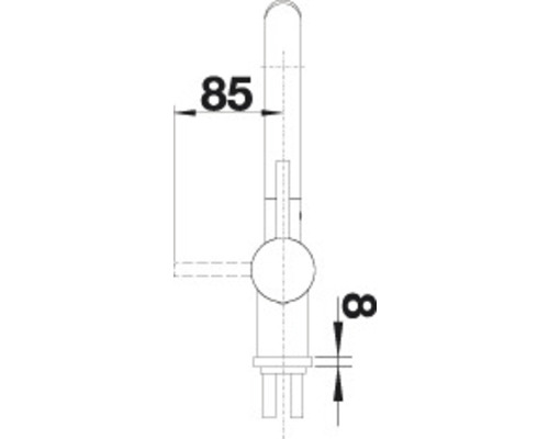 Technische Zeichnung einer Armatur mit Maßangaben.