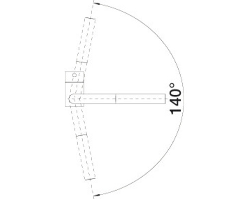 Diagramm eines Türgriffs mit einem Schwenkbereich von 140 Grad