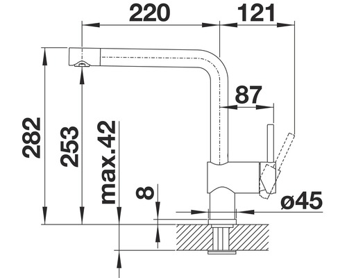Dessin technique d''un robinet de cuisine avec dimensions