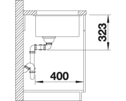 Schéma technique d''un évier avec les dimensions 400 et 323