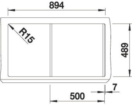 Technische Zeichnung einer Spüle mit Maßangaben