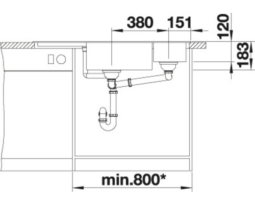 Schéma d''un évier avec indications de mesure pour l''installation