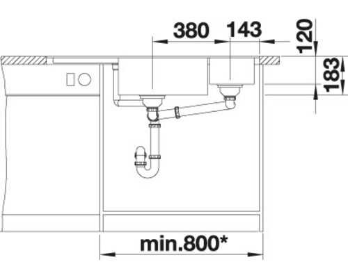 Schéma d''installation d''un évier avec indications de dimensions.