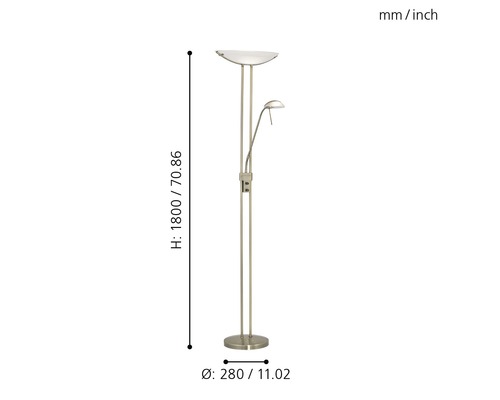 Lampadaire avec lampe de lecture et indications de taille