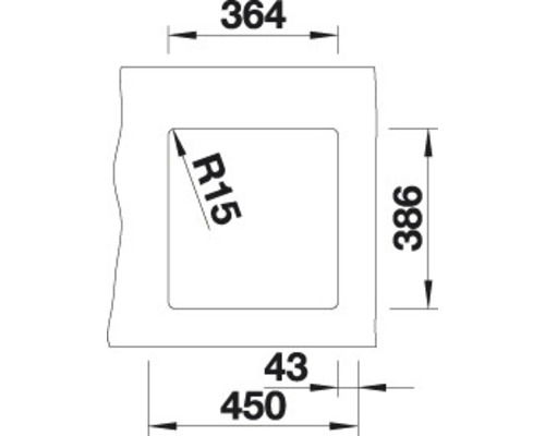 Dessin technique avec dimensions d''un produit, y compris longueur 450, largeur 364 et hauteur 386.