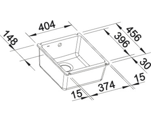 Schéma technique d''un évier avec cotes.
