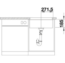 Skizze einer Spüle mit Unterschrank und Maßangaben