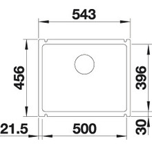 Technische Zeichnung einer Spüle mit Maßangaben