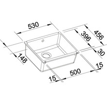 Zeichnung einer Spüle mit Maßangaben