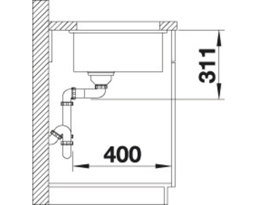 Technische Zeichnung eines Spülbeckens mit den Maßen 311 und 400 Millimeter.