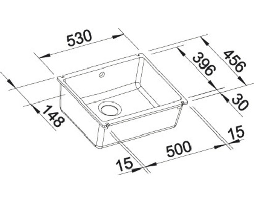 Technische Zeichnung einer Küchenspüle mit Maßangaben