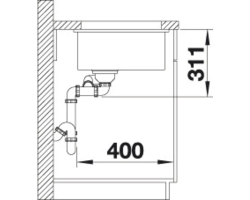 Schéma d''installation d''un évier avec dimensions pour la boutique en ligne Hornbach.