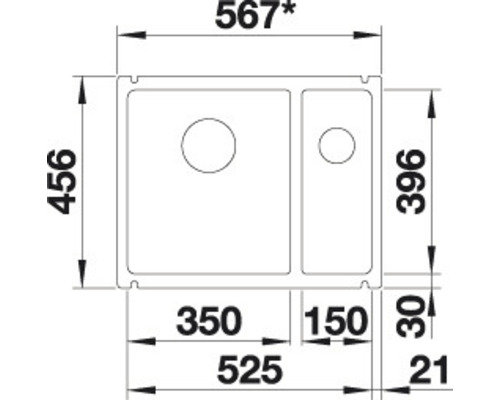 Schéma technique d''un évier avec dimensions
