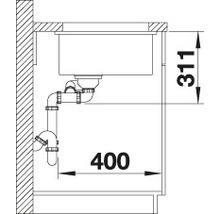 Dessin d''un évier avec des dimensions de 311 sur 400