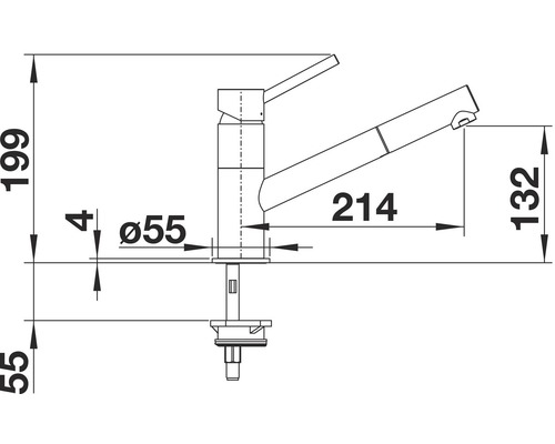 Dessin technique d''un robinet de cuisine avec dimensions