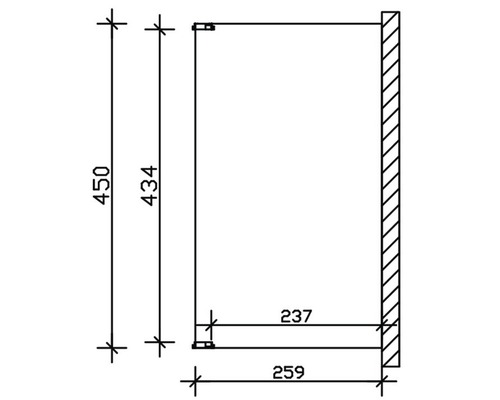 Technische Zeichnung eines Schranks mit Maßangaben: Höhe 450, Tiefe 259