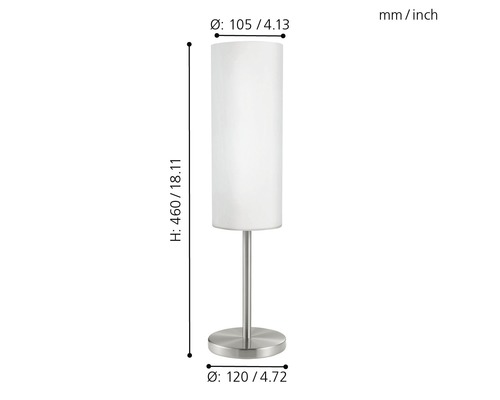 Abmessungen einer Tischleuchte