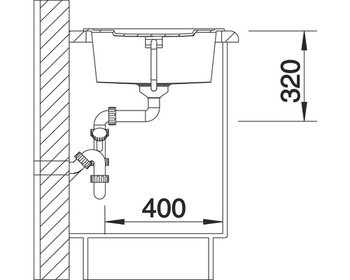 Technische Zeichnung eines Spülbeckens mit Maßangaben 320 und 400.
