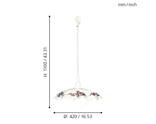 Suspension avec décor floral, hauteur 1100 mm, diamètre 420 mm