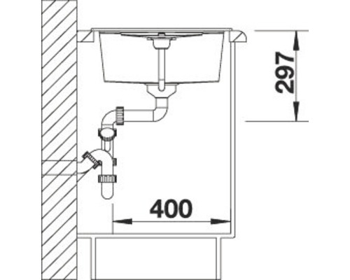 Dessin technique d''un évier avec les dimensions 297 et 400.